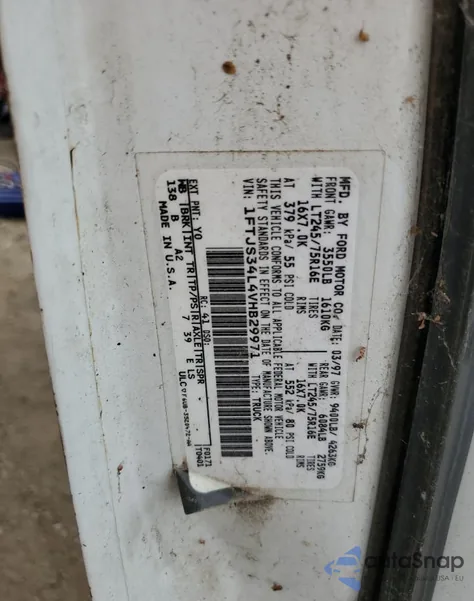 1997 Ford Econoline E350 Super Duty Van из США, поврежденный, VIN 1FTJS34L4VHB29971